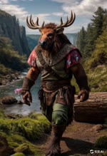 anthro antlers beautiful belt clothing creek forest hooves horn leather leather_clothing male plant solo tree walking water joachim58 capreoline cervid mammal moose animated hi_res webm