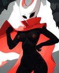 abstract_background anthro black_body breasts cave cloak clothing female female/female mask mostly_nude nipples no_pupils prompt red_clothing solo stable_diffusion alcholoicidiot hornet_(hollow_knight) animal_humanoid arthropod arthropod_humanoid humanoid prompt_metainfo