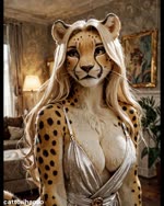 anthro breasts cleavage clothed clothing dress elegant female hair long_hair looking_at_viewer pony_diffusion_(model) realism realistic realistic_fur realistic_lighting solo cattorihanzo animated hi_res webm