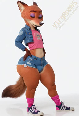 anthro big_butt bottomwear butt clothing cutoffs denim denim_clothing disney femboy footwear jacket makeup male navel shoes shorts simple_background solo teasing topwear wide_hips vlrgromns zootopia nick_wilde canid canine fox mammal animated webm