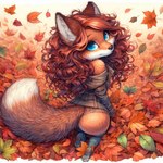 anthro butt canid canine clothed clothing dall-e_3 detailed_background director_sunshine female fluffy fluffy_tail fox fur hair kneeling leaf looking_at_viewer looking_back looking_back_at_viewer mammal panties skimpy solo underwear