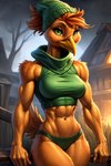 abs anthro athletic athletic_anthro athletic_female beak breasts clothing feathers female hat headgear headwear navel panties solo tail_feathers underwear birdovo wendy_(birdovo) avian bird chicken galliform gallus_(genus) phasianid hi_res