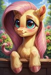 big_eyes cute_expression cute_eyes cute_pose female feral fur hair pink_hair solo wings yellow_body yellow_fur chacha555 fluttershy_(mlp) equid equine horse mammal my_little_pony pegasus pony absurd_res hi_res