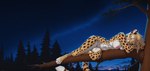 anthro blonde_hair breasts eyes_closed female hair head_on_arm markings mountains night nipples nude paws plant sleeping solo spots spotted_markings sunset tree mercrantos cheetah felid feline mammal absurd_res hi_res