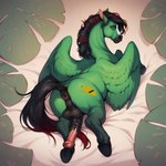 anatomically_correct anatomically_correct_genitalia anatomically_correct_penis animal_genitalia animal_penis anus balls black_hooves black_mane black_nose black_tail butt cutie_mark equine_genitalia equine_penis erection feral fur genitals green_body green_eyes green_fur hooves leaf looking_at_viewer looking_back looking_back_at_viewer lying male mane multicolored_mane multicolored_penis multicolored_tail on_front penis penis_backwards plant presenting presenting_anus presenting_balls presenting_hindquarters presenting_penis puffy_anus rear_view red_mane red_tail simple_background solo white_face wings schachtnatten my_little_pony fan_character matt_(character) equid equine mammal mythological_creature pegasus