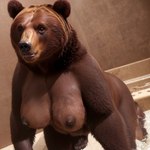 absurd_res anthro bathroom breasts brown_bear brown_body brown_fur brown_nipples exposed_breasts female fur hi_res kneeling mammal nipples overweight solo splice ursid ursine water