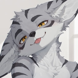 anthro big_ears biped black_nose blep blizzard_entertainment cheek_tuft chest_tuft countershade_fur countershading cute_fangs ears_down eyebrows facial_tuft fangs fur grey_body grey_fur head_markings inner_ear_fluff looking_at_viewer male markings multicolored_body multicolored_fur narrowed_eyes nude pivoted_ears simple_background solo striped_body striped_fur stripes teeth tongue tongue_out tuft white_body white_fur white_inner_ear_fluff yellow_eyes mlem_(director) warcraft mlem_(mlem) canid mammal vulpera 1:1 bust_portrait hi_res icon portrait