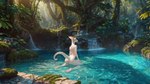 amazing_background anthro back_muscles detailed_background flower jungle kneeling light male moss nature nature_background nude_male outdoor_nudity outdoors overgrown pale_skin partially_submerged plant pool realistic realistic_lighting rear_view solo sunlight tree vines water waterfall white_body palekemono_(director) scalie absurd_res hi_res