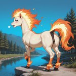 animal_genitalia animal_pussy anus blush equine_anus equine_genitalia equine_pussy female feral fire flaming_hair flaming_tail genitals grass hooves mountains plant pseudo_hair pussy river rock solo tree water matt3985_(director) phazon nintendo pokemon equid equine generation_1_pokemon horse mammal pokemon_(species) rapidash hi_res signature