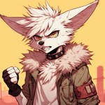 anthro apocalypse clothing fur male orange_eyes solo white_body white_fur lucifluffy wilek canid canine fennec fox mammal