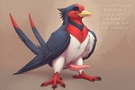 anatomically_correct bedroom_eyes dialogue feral genitals looking_at_viewer male narrowed_eyes penis seductive solo talons text lightning7 nintendo pokemon avian generation_3_pokemon pokemon_(species) swellow hi_res