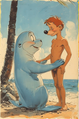anthro beach bedroom_eyes blush brown_body brown_fur day duo female femboy flippers fur genitals hair interspecies light looking_pleasured male male/female male/male narrowed_eyes nipples nude outside penis plant presenting sand sea seaside seductive size_difference skinny slim smile water extravirginweaseloil domestic_ferret mammal marine mustela mustelid musteline pinniped sea_lion seal true_musteline hi_res