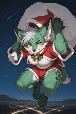 anthro big_pecs blep blizzard_entertainment boxers_(clothing) bulge clothing digitigrade floating green_body hair male muscular night nipples pecs red_clothing robe sack silver_hair sky solo spots star starry_sky suspended_in_midair tongue tongue_out underwear exveemon_(director) warcraft kaido_(exveemon) canid mammal vulpera absurd_res hi_res
