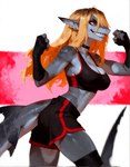 abs anal_fin anthro blonde_hair breasts ear_piercing female hair piercing sharp_teeth solo tail teeth gshepanon jess_(gshepanon) fish marine shark hi_res