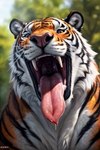 bodily_fluids dripping feral forest fur male mouth_shot open_mouth oral_vore orange_body orange_fur plant saliva saliva_drip solo tree vore white_body white_fur l649000 felid mammal pantherine tiger hi_res