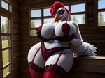 absurd_res anthro avian barn bird breasts chicken clothing curvy_figure female galliform gallus_(genus) hi_res holding_breast leonoser lingerie makeup nipples non-mammal_breasts non-mammal_nipples phasianid seductive solo solo_focus voluptuous