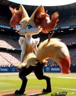 anthro breasts crowd detailed_background female fluffy genitals group looking_at_viewer looking_back looking_back_at_viewer pussy realistic realistic_fur realistic_lighting smile solo stadium wind snowblitz_(director) braixen generation_6_pokemon pokemon_(species) animated loop webm