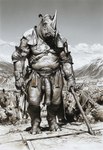 anthro balls big_penis clothed clothing genitals male partially_clothed penis solo hyperion mammal rhinocerotoid hi_res