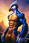 abs anthro athletic athletic_anthro athletic_male beak biceps deltoids feathers male muscular muscular_anthro muscular_arms muscular_legs muscular_male navel neck_muscles pecs solo tail_feathers triceps wings birdovo avian bird rito hi_res