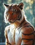 anthro backlighting from_side light male muscular nipples orange_eyes pecs photorealism pupils slit_pupils solo purrfectlyai felid mammal pantherine tiger absurd_res hi_res lighting