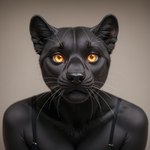 amber_eyes anthro black_body black_fur chest_tuft female fur inner_ear_fluff looking_at_viewer realistic simple_background solo tuft whiskers ilmpbx felid mammal pantherine hi_res