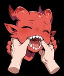 ambiguous_gender anthro eyes_closed hands open_mouth red_body sticker teeth kobold hi_res