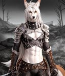 anthro canid canine canis clothed clothing collar femboy hair hi_res leather leather_clothing leather_straps long_hair male mammal solo topless wolf