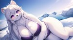 absurd_res anthro bikini chrizzly clothing female fur hi_res mammal polar_bear purple_clothing purple_eyes seductive smile snow solo swimwear ursid ursine wallpaper white_body white_fur