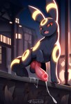 animal_genitalia animal_penis balls big_penis black_body bodily_fluids canine_genitalia canine_penis cum erection feral genital_fluids genitals male markings open_mouth outside penis red_eyes solo telegram_logo text vein veiny_penis yellow_markings sergalbutt nintendo pokemon telegram eeveelution generation_2_pokemon pokemon_(species) umbreon 2025 hi_res signature url
