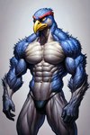 abs anthro athletic athletic_anthro athletic_male beak biceps big_muscles clothing feathers growth male muscle_growth muscular muscular_anthro muscular_male navel nipples nude panties pecs ripped_muscles solo standing thick_thighs transformation triceps underwear veiny_abs veiny_arms veiny_biceps veiny_muscles white_body yellow_beak birdovo avian bird falcon falconid hi_res