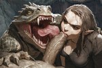 anthro fellatio female group group_sex male oral penile sex threesome trio hyperion elf humanoid lizard lizardman reptile scalie