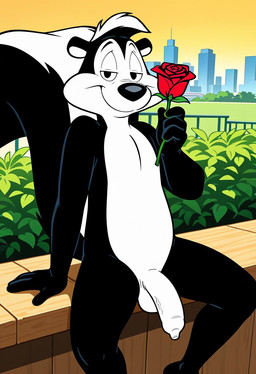 anthro balcony balls flaccid flower foreskin foreskin_overhang fur furniture genitals half-closed_eyes holding_flower holding_object humanoid_genitalia humanoid_penis long_foreskin looking_at_viewer male narrowed_eyes nude penis plant rose_(flower) sitting smile solo spread_legs spreading tight_foreskin unretracted_foreskin white_body boxen549 looney_tunes warner_brothers pepé_le_pew mammal mephitid skunk striped_skunk hi_res