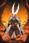 anthro armor black_body female female/female nipples orange_eyes orange_nipples orange_tentacles prompt solo stable_diffusion tentacles thick_thighs white_cloak alcholoicidiot hollow_knight_(character) animal_humanoid arthropod arthropod_humanoid humanoid hi_res