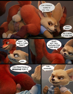 anthro duo l~ male male/male disney zootopia finnick_(zootopia) nick_wilde canid canine fennec fox mammal