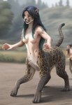 anthro black_hair breasts digitigrade featureless_breasts female forest hair hill long_hair mid_transformation nude plant solo spots standing tasteful_nudity teal_eyes teal_hair transformation tree director_crashbandit felid felid_taur humanoid leopard leopard_taur mammal mammal_taur pantherine pantherine_taur taur hi_res novelai