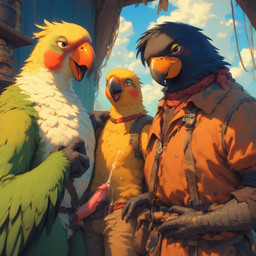 anthro beak bedroom_eyes big_penis blue_sky blush bodily_fluids bottomwear claws clothed clothing cloud cum cumshot day dominant ejaculation embrace erection feathered_wings feathers female genital_fluids genitals group hair handjob hug humanoid_genitalia humanoid_penis light male male/male narrowed_eyes nude open_mouth pants partially_clothed penile penis presenting public public_nudity seductive sex shirt sky smile standing straps sunlight tongue topless topless_anthro topless_female topwear trio tuft window wings extravirginweaseloil avian bird canary cockatiel cockatoo finch macaw neotropical_parrot oscine parakeet parrot passerine true_parrot hi_res