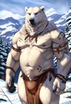 2024 anthro belly black_nipples black_nose forest fur male male_focus muscular muscular_male navel nipples plant snow solo tree tuft white_body white_fur winter avaru mammal polar_bear ursid ursine hi_res