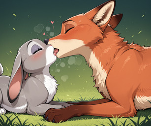 <3 ambiguous_gender black_nose blush bodily_fluids breath chest_tuft claws countershading dipstick_ears disney dripping drooling duo eyelashes eyes_closed female feral feral_on_feral feralized french_kissing fur grass grey_body grey_fur inner_ear_fluff interspecies kissing larger_male lying male male/female multicolored_body multicolored_ears multicolored_fur nude nude_female nude_male on_front orange_body orange_fur outside plant predator/prey quadruped saliva saliva_drip saliva_on_tongue saliva_string size_difference smaller_female sploot sweat tail tan_body tan_fur tongue tongue_out tuft white_body white_fur alucard_(director) zootopia judy_hopps nick_wilde canid canine fox lagomorph leporid mammal rabbit red_fox absurd_res hi_res