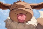 ambiguous_gender brown_body brown_fur feral fur looking_at_viewer smile solo solo_focus tongue twinkaton nintendo pokemon eevee eeveelution generation_1_pokemon pokemon_(species)