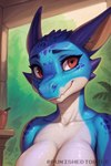 anthro big_breasts blue_body blue_scales breasts female hi_res looking_at_viewer non-mammal_breasts nude portrait punishedtortle scales scalie smile solo