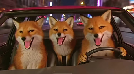 5_fingers ambiguous_gender anthro black_nose car city city_background english_audio feral fingers front_view fur group looking_at_viewer multicolored_body multicolored_fur nude orange_body orange_fur sitting trio vehicle white_body white_fur fgjgydjkfgukh sound_warning meme_2026 canid canine fox mammal animated long_playtime loop music sound webm