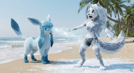 anthro duo female helluva_boss nintendo pokemon loona_(helluva_boss) eeveelution generation_4_pokemon glaceon pokemon_(species) hi_res