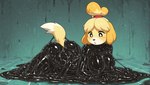anthro breasts butt female looking_down lying nipples simple_background slime solo transformation dcx32 animal_crossing nintendo isabelle_(animal_crossing) symbiote hi_res