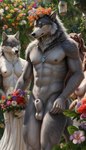 animal_genitalia anthro balls black_nipples breasts canid casual_nudity female flower fully_sheathed garden genitals group jewelry lipsticking male mammal mostly_nude nature nature_background necklace nipples nude outdoor_nudity plant pubes sheath ulfur5605 wedding