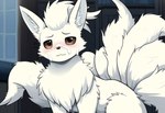 ambiguous_gender annoyed_expression blush bodily_fluids brown_eyes cum cum_on_face ears_up feral fur genital_fluids inner_ear_fluff inside looking_at_viewer multi_tail solo tan_body tan_fur tuft window director_seam canid canine fox generation_1_pokemon mammal ninetales pokemon_(species)