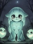 all_fours anthro black_eyes breasts fangs female genitals hair long_hair looking_at_viewer medium_breasts moon night nipples nude outside plant pussy smile solo tree tuft director_myrlonel canid canine fox ghost mammal spirit hi_res