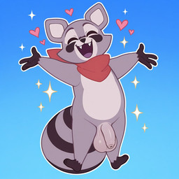 <3 anthro balls big_balls big_penis clothing eyes_closed fangs flaccid foreskin fur genitals grey_body happy humanoid_genitalia humanoid_penis kerchief long_foreskin male nude open_mouth penis simple_background smile solo star teeth tight_foreskin unretracted_foreskin boxen549 rambley_raccoon mammal procyonid raccoon