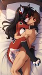 anthro balls bed_sheet bedding bedroom black_hair bodily_fluids breasts brown_hair cum cum_inside digitigrade duo embrace eyes_closed female fluff-kevlar fur genital_fluids genitals hair hands_behind_head hug leg_wrap love machine male male/female markings nude pawpads paws penis pillow pussy red_body red_fur vaginal waist_grab white_body white_fur colonelkernel ara_(fluff-kevlar) android domestic_cat felid feline felis human mammal robot absurd_res hi_res