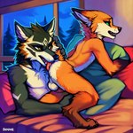 anal anthro bedroom bodily_fluids canid canine canis duo epicurusfox fox genitals licking link_(wolf_form) male male/male mammal oral penis rimming saliva sex tongue tongue_out window wolf