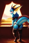 anthro bedroom_eyes blush butt clothed clothing eevee_k eeveelution female generation_1_pokemon hi_res lingerie looking_at_viewer looking_back looking_back_at_viewer narrowed_eyes pokemon_(species) pose presenting seductive skimpy smile solo vaporeon